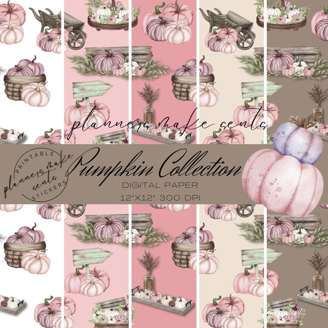 BOHO PINK PUMPKIN Digital Paper/12x12 Seamless Pattern/pumpkin Elements ...