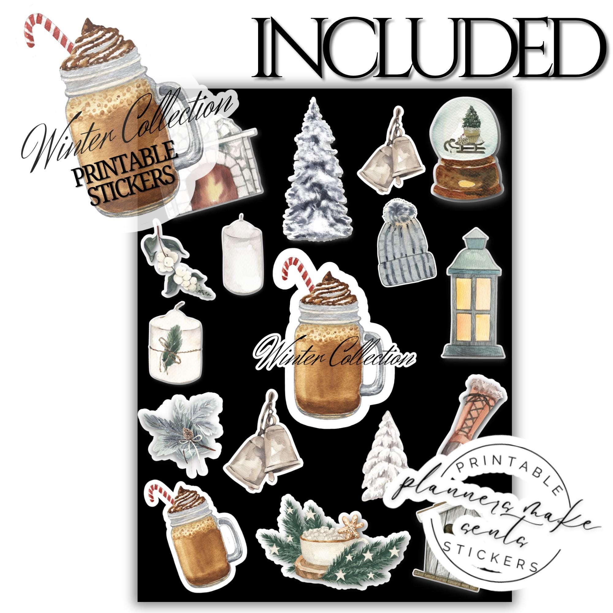 DREAMING OF WINTER Printable Planner Stickers/white Outline/vertical ...
