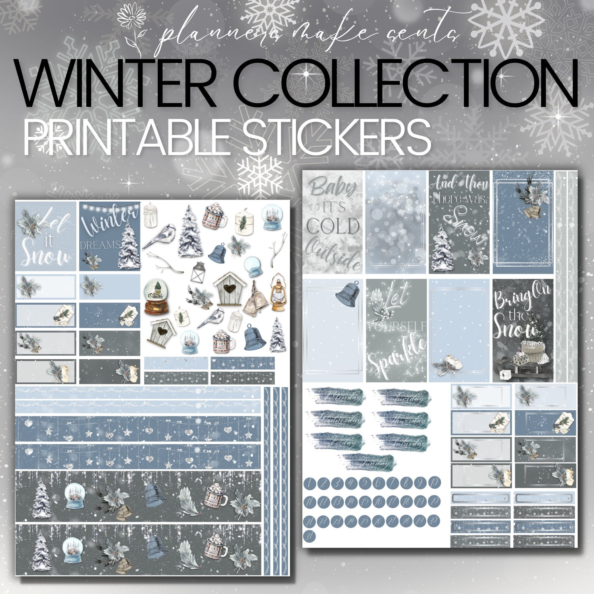 COZY WINTER SCENERY Printable Planner Stickers/vertical Happy Planner ...