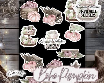 FALL PINK PUMPKIN Stickers/White Outline/Printable Planner Stickers/Happy Planner/Fall Planning Sticker Kit/Fall Journal/Cut Files/Download