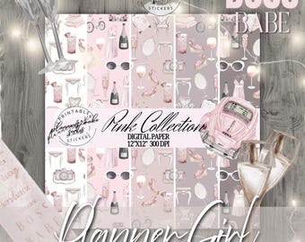 GLAM PLANNER GIRL Digital Paper/12"X12" Seamless Pattern/Glam Planner Digital Background/Glamour Girl Scrapbooking Paper Pack/Commercial Use