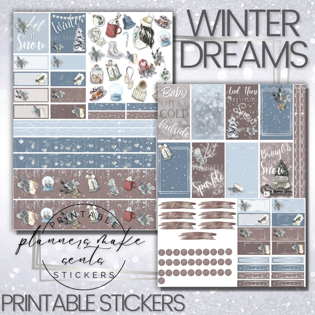 WINTER DREAMS Printable Planner Stickers/vertical Happy Planner ...