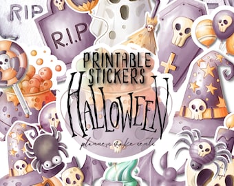 HALLOWEEN PRINTABLE STICKERS Kit/Printable Planner Stickers/Happy Planner/Spooky Ghost Stickers/Halloween Elements/Journal Deco/October Kits