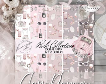 GLAM PLANNER GIRL Digital Paper/12"X12" Seamless Pattern/Glam Planner Digital Background/Glamour Girl Scrapbooking Paper Pack/Commercial Use