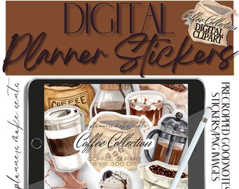 PRECROPPED COFFEE Barista Goodnotes Stickers/Watercolor Coffee Graphics/Digital Planning/Commercial Use Allowed/Transparent PNG's/Download