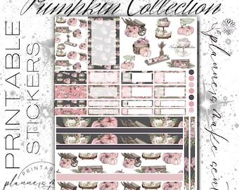 FALL PINK PUMPKIN Sticker Kit/Printable Planner Stickers/Halloween Sticker Deco/Happy Planner/Pumpkin Deco/Thanksgiving Stickers