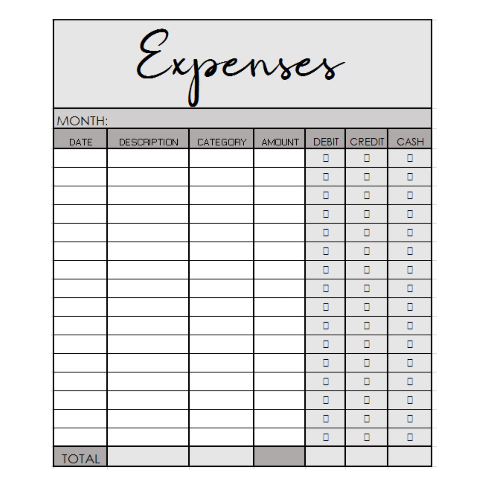 PRINTABLE Expense Tracker/PDF/US Letter Size/Instant Etsy