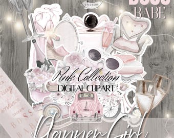 GLAM PLANNER Ragazza Digital Planner Adesivi/Rosa Planner Ragazza Clipart/Glamour Planner Deco/Goodnotes PNG'S/Goodnotes Adesivi/Commerciale
