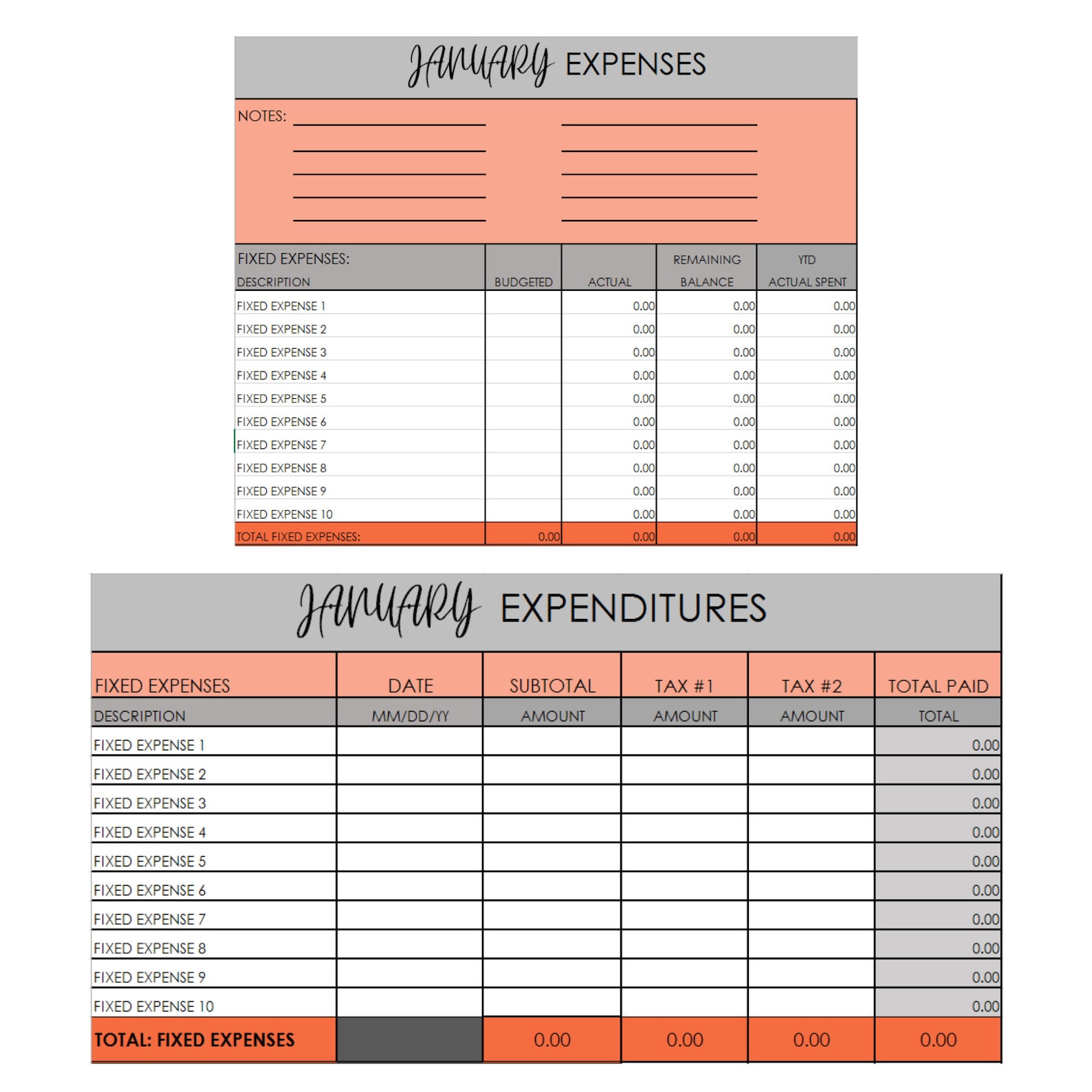 PERSONAL EXPENSE TRACKER/Excel Budget Spreadsheet/Monthly And Etsy