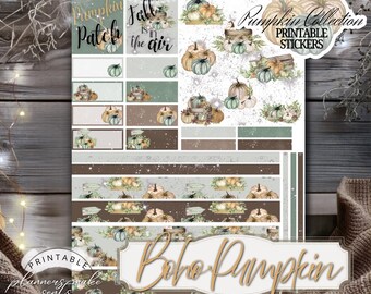 BOHO ORANGE PUMPKIN Fall Printable Planner Stickers/Halloween Stickers/Pumpkin Patch Sticker Kit/Fall Themed/Thanksgiving Stickers/Fall Deco