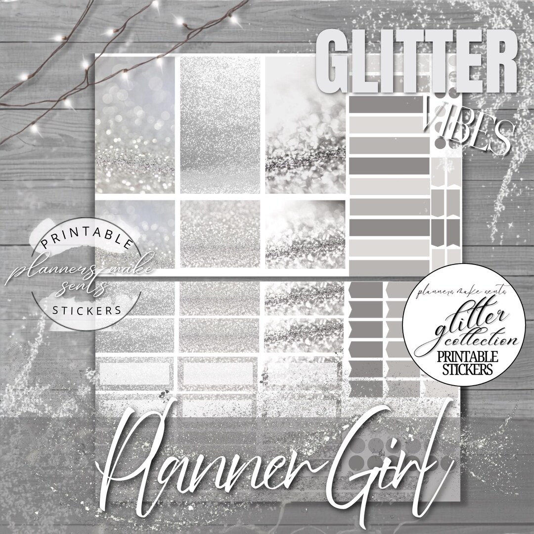 Glitzer Sticker SILVER SHIMMER PRINTABLE Glitter Box Stickers/functional Glitter ...