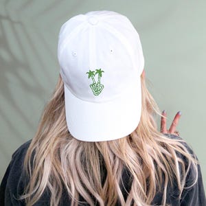 Skelett Peace Zeichen Hut, Gestickte Palme Finger, Boho Strand Hut, Ästhetischer Vater Hut, Sommer Goth, Tropischer Punk, Cooler Hut Geschenk