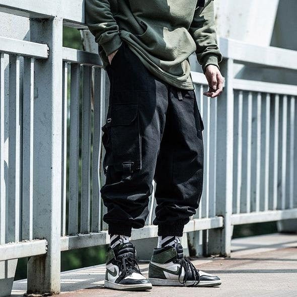 Black Green Baggy Cargo Pockets Streetwear Tactical Joggers