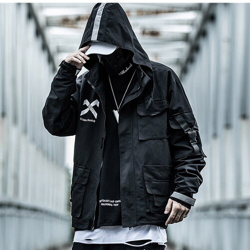 Black Multi-pocket Tactical Techwear Streetwear Windbreaker - Etsy