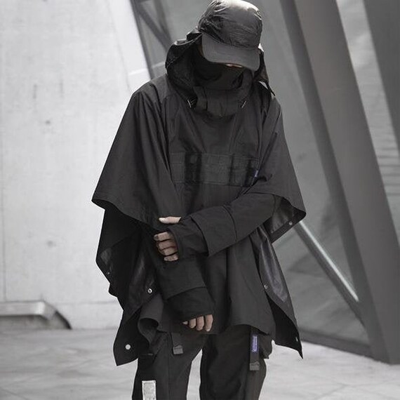 Blackout Samurai Cloak - Water Resistant Urban Poncho - Techwear / Streetwear