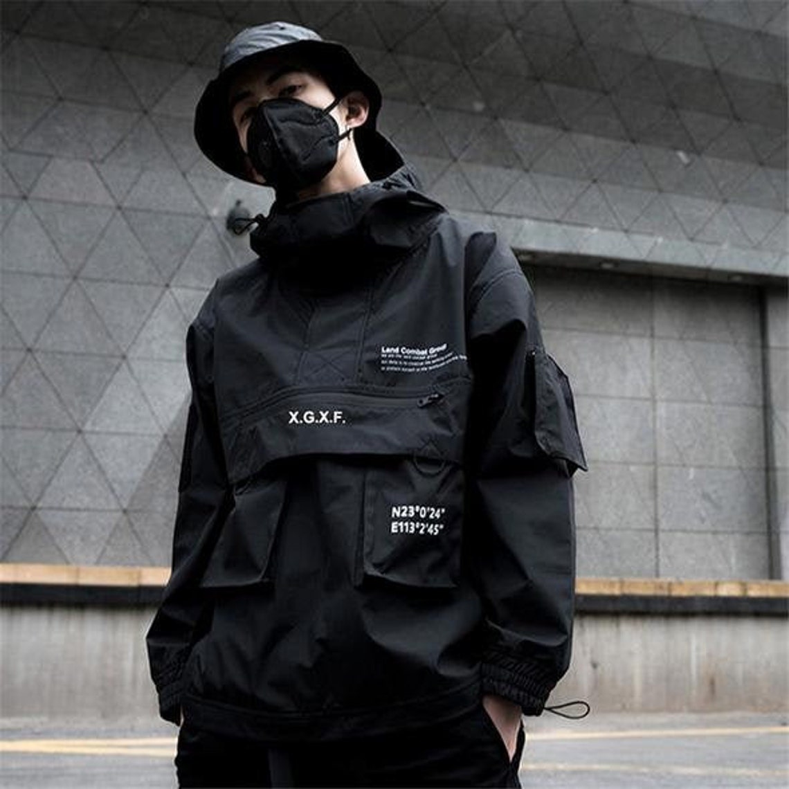 Black Multi-pocket Tactical Techwear Streetwear Windbreaker - Etsy