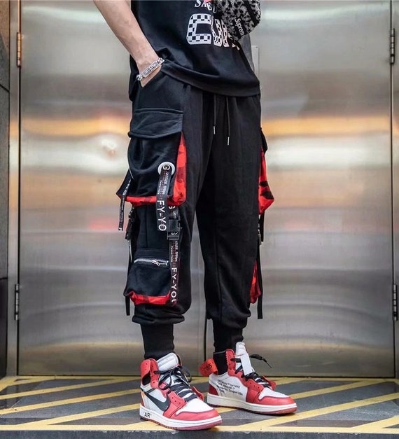 black and red joggers