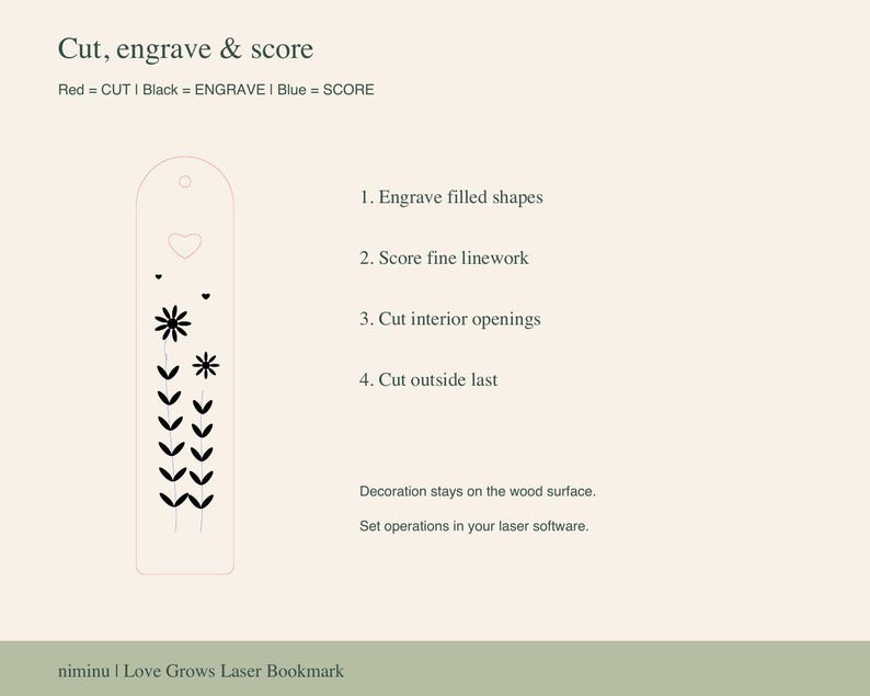 Love Grows Laser Cut Bookmark SVG DXF PDF | Wood Bookmark File | Two ...