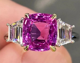 AAA+Natural Pink Sapphire Ring 7.25 Carat/925 Sterling Silver/Handmade Ring for men and woman