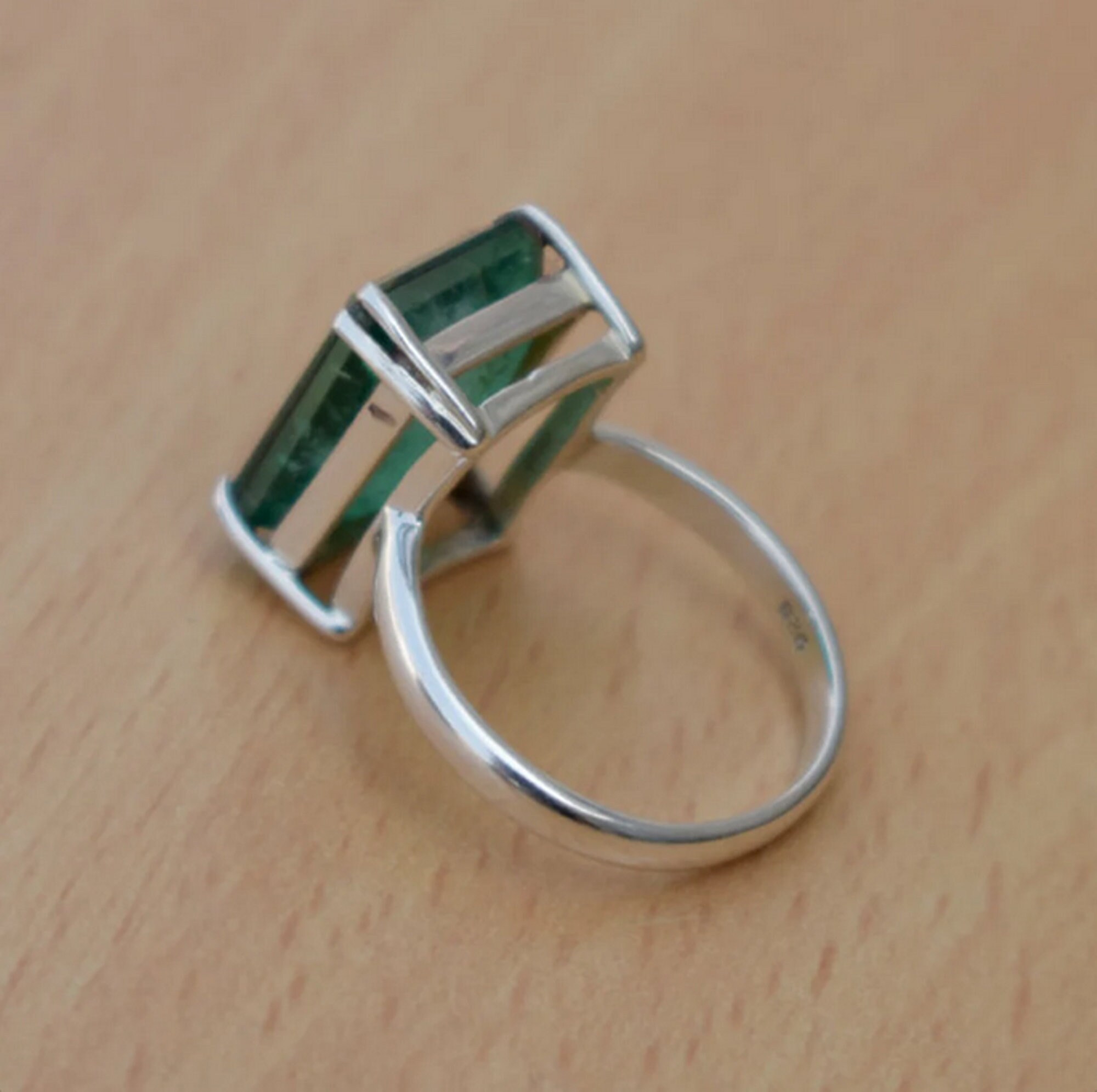 55Carat Natural Emerald Sterling Silver Ring – 6 Carat Birthstone Adjustable Ring For Women, Sizes 5-13