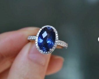AAA+Natural Blue Sapphire Ring 5.25 Carat/925 Sterling Silver/Handmade Ring/Oval Cut Sapphire Ring For Unisex