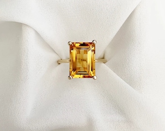 AAA+ Natural Certified Handmade 5.50 Carat Yellow Sapphire Ring: 925 Sterling Silver, 14k Gold Plated