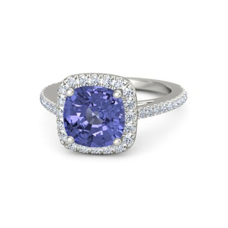 AAA+ Naturcertifierad AAA+ Naturlig Kudde Tanzanitring 6,00 karat, 925 sterlingsilver, handgjord ring för kvinnor bild 1