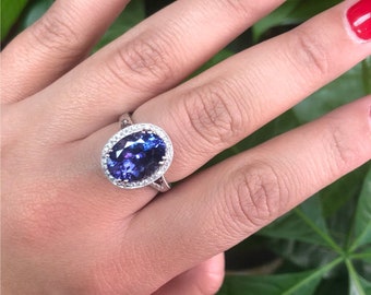 Anello In Argento Placcato Oro Con Tanzanite, 0,666 Carati - Foto 9