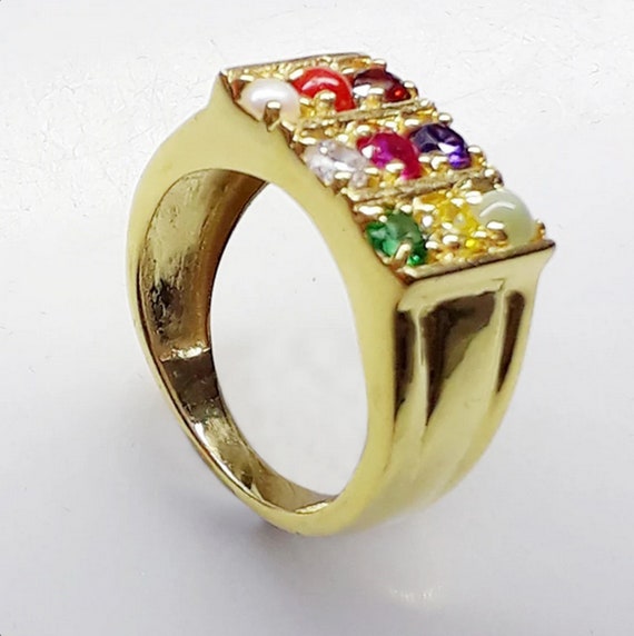 14k Yellow Gold Natural Round Diamond 9 Stone Ring —