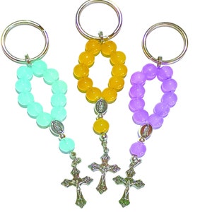 Rosary Keychain | Catholic Keychain for New Driver Gift | One Decade Rosary, Single Decade Mini Finger Pocket Favor | Glass Bead Rosary