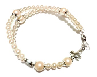 Ivory Rosary Bracelet | Five Decade Full Size Rosary Wrap around Bracelet | Catholic Prayer Bead Bracelet | Handmade Catholic Gifts for Her
