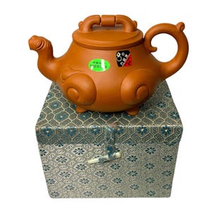 Vintage Yixing Zisha Clay Teapot: Dragon Beast, Square Circle Brand, Boxed