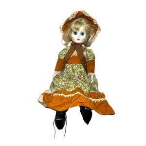 1980s Victorian Style Bisque Porcelain Doll – Blue Eyes, Floral Dress Decorative
