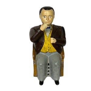 Cofrinho antigo de ferro fundido Tammany Hall – Cofrinho mecânico Fat Man in Chair | Cofrinho vintage americano
