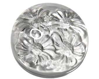 Vintage Art Glass Paperweight: Embossed Floral Design, Mid-Century Desk Decor