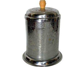 Vintage Earl Barton Tea Caddy – Silver Tone Metal Tin with Lid | 14cm Canister | Centenary Collectible Storage Tin