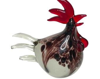Vintage Art Glass Rooster Stylish Murano Style Hen Chicken Large Heavy 18.5cm