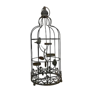 Vintage Metal Birdcage Candle Holder – Rustic Patina Décor w/ Birds – Shabby Chic Garden or Indoor Display