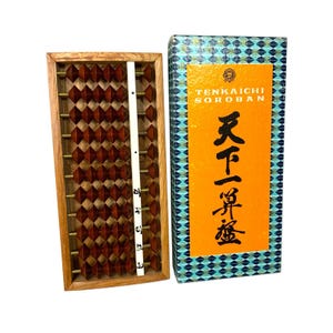 Calcolatrice Tenkaichi giapponese Soroban Abacus a 11 colonne, in scatola, NOS, anni '70