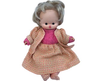 Vintage Unusual Thumbsucking Doll with Button Eyes & Outfit by Famosa Spain