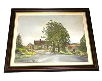 Large Painting Drawing of Country House - Framed  Signed W. Foulds Leach 1976