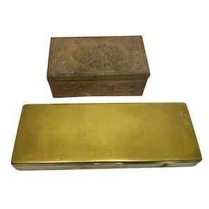 Set di 2 scatole per sigarette in ottone State Express – Scatola per tabacco 333 e contenitore per sigari in ottone rivestito in legno – Coppia da collezione vintage per fumatori