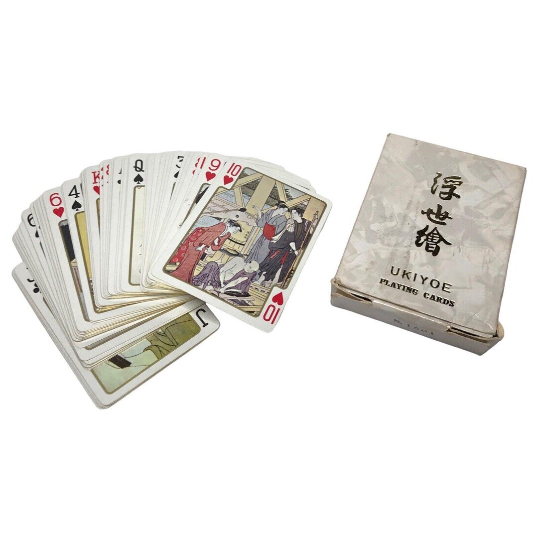 Vintage Japanese Ukiyoe Playing Cards Gold Edges Original Box