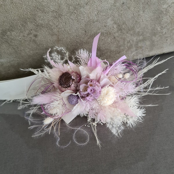 Violet, purple preserved & dry flowers corsage