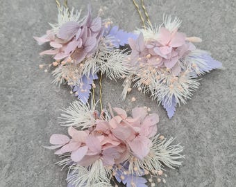 Preserved flowers bobby pin large x 3 blush pastel colours - flower girl, school formal, baptism, photoshoot, wedding, engagement
