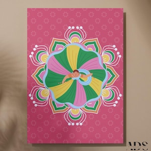 Desi Indian Garba Dance Illustration Poster | Gujarati Girl & Rangoli Art Digital Download