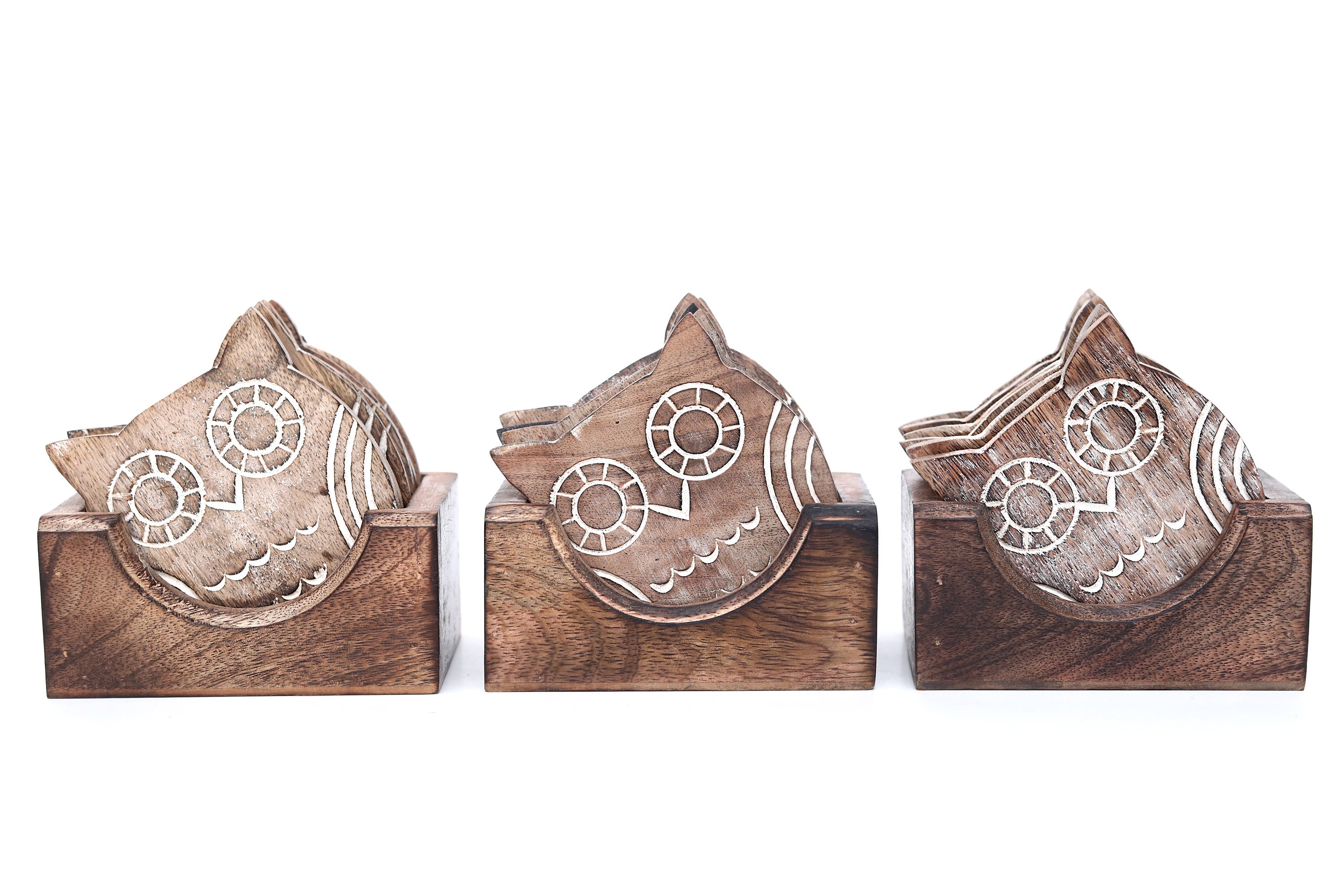 70s USA製 ふくろう コースター 6枚 スタンド付き ヴィンテージ レトロ