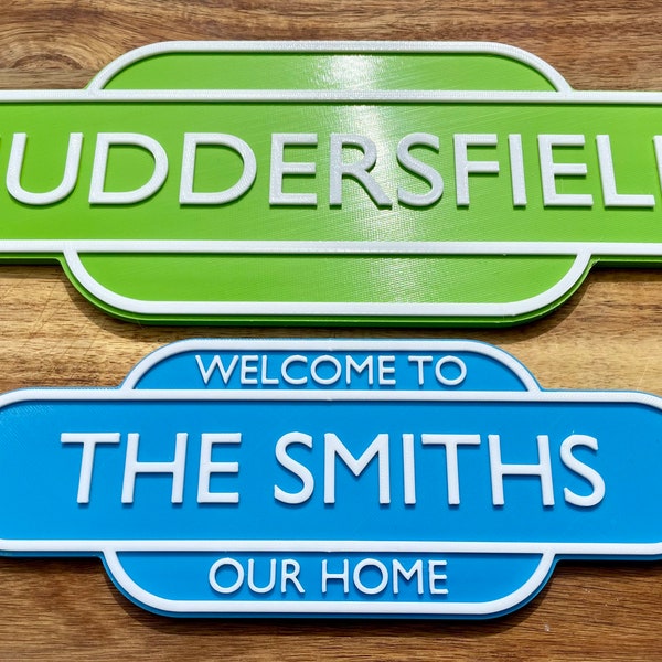 Personalised Railway Sign for Garden or Home | Vintage British Design | Customizable Colors and Text | Two Sizes Available
