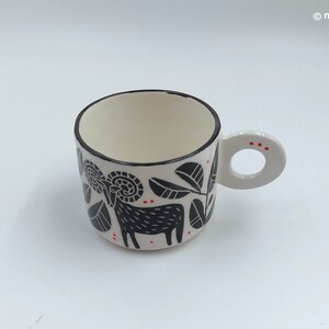 Handmade ceramic sgraffito goat mug_Double espreso size