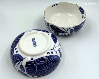 Handmade ceramic sgraffito bowl (big size) - Blue Skies